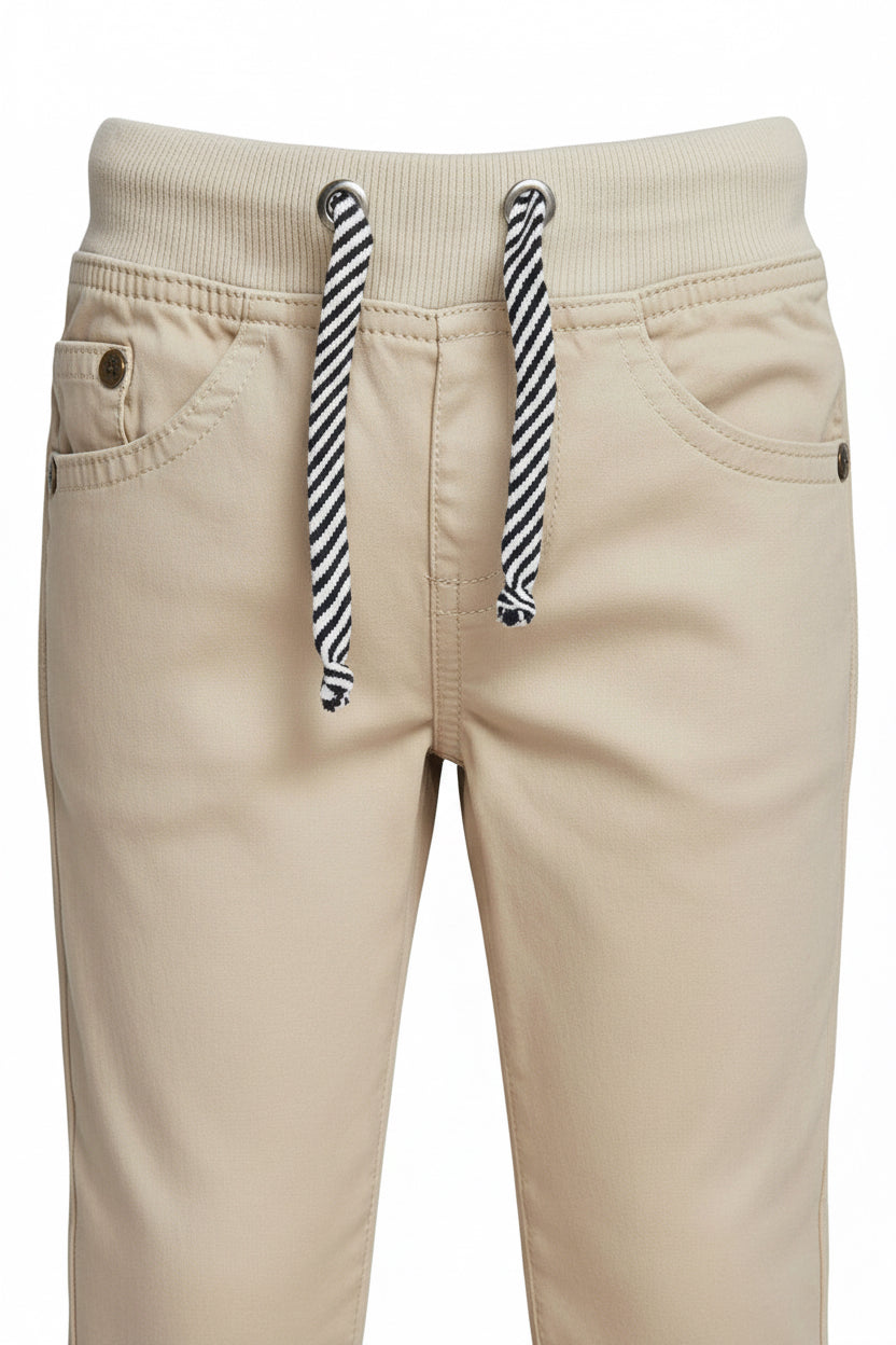 Tan Brown Regular Fit Rib Waist Pull-On Pants|MH (2-12yrs)