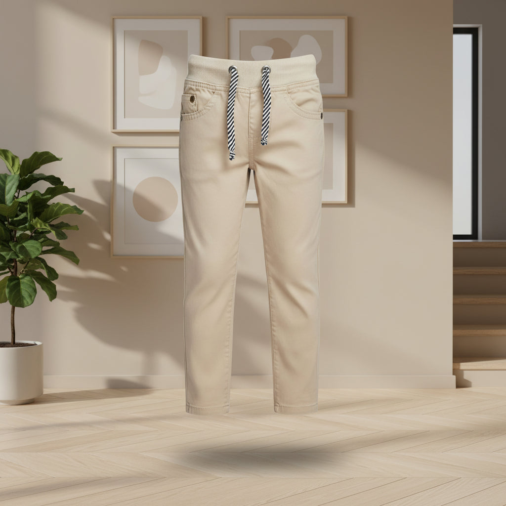 Tan Brown Regular Fit Rib Waist Pull-On Pants|MH (2-12yrs)
