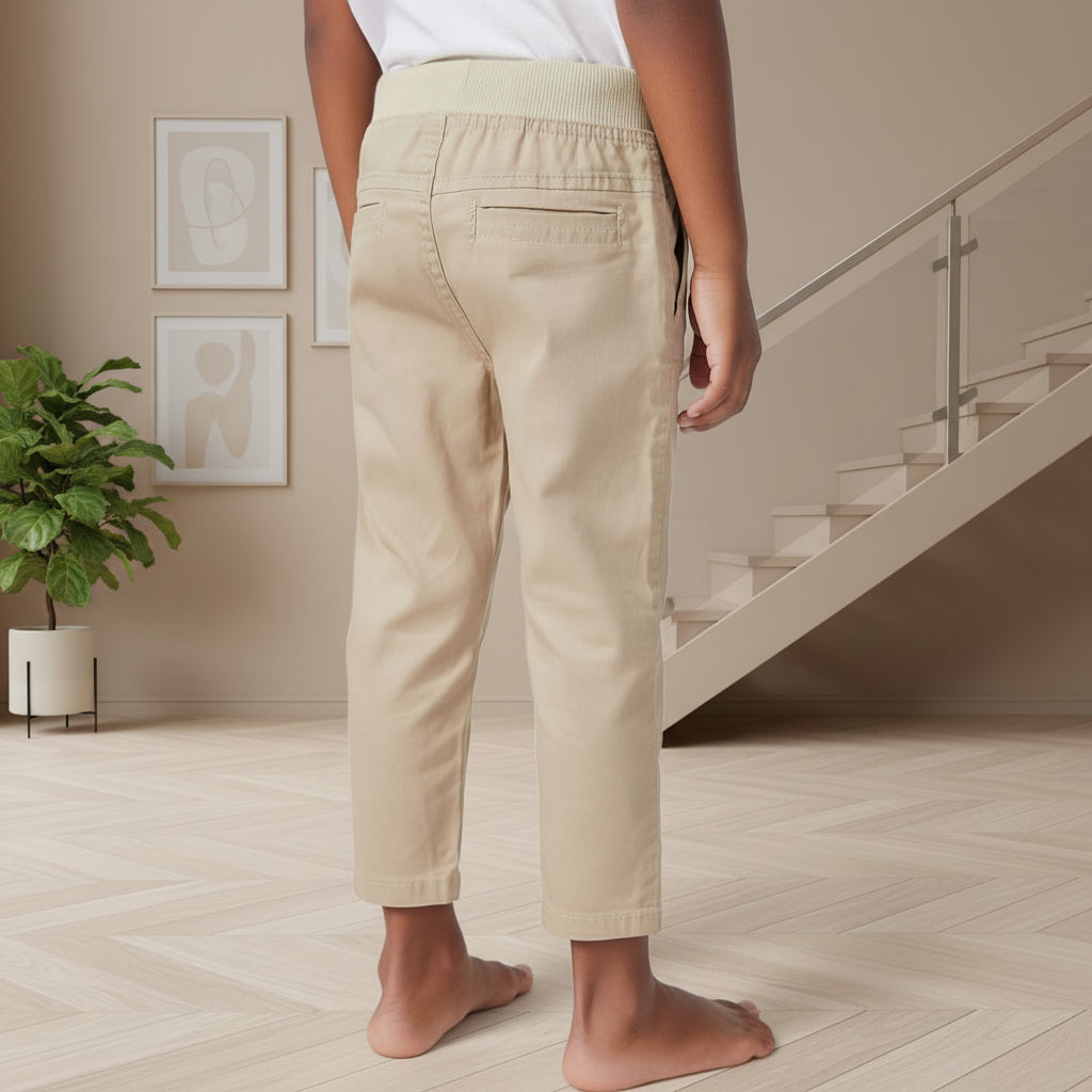 Tan Brown Regular Fit Rib Waist Pull-On Pants|MH (2-12yrs)