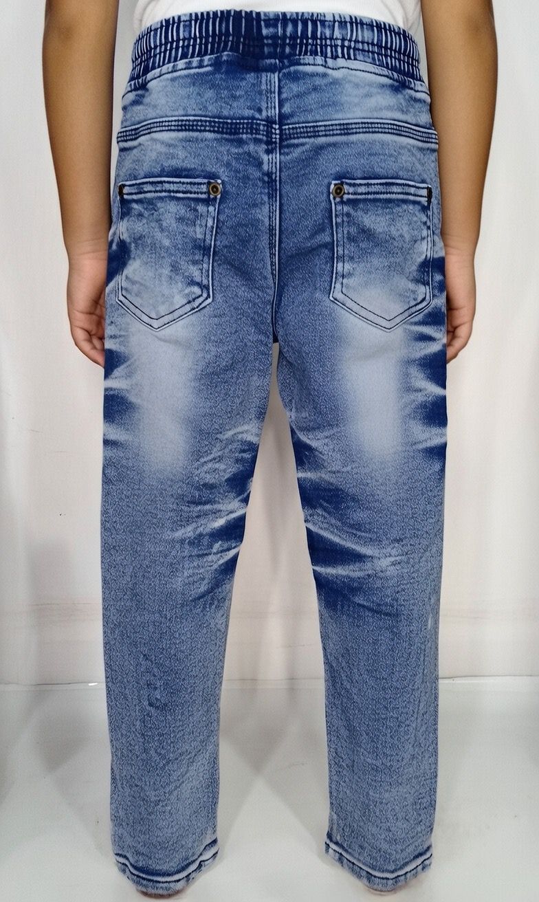 Kids Casual Washed Wide Fit Elastic Waist Denim Pants Cotton Trousers with Pockets,MH