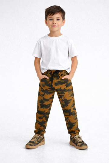 Boys' Camouflage Cargo Joggers – Kids' Pull-On Drawstring Camo Pants|3 Colors | Sizes (1-8 Years) | MH