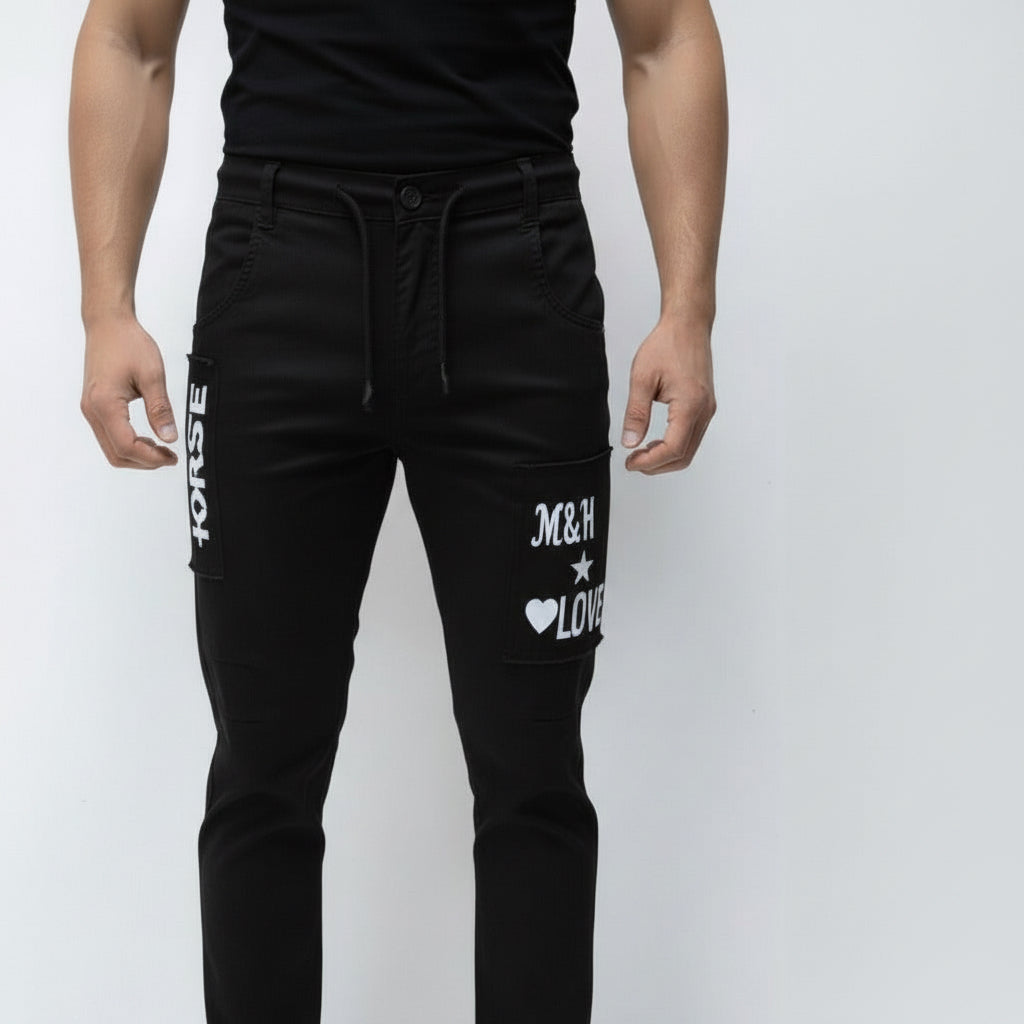 Men's Urban style Slim-Fit Patches Pants With Adjustable Drawstring Beige Cargo Jogger Pants 17-24 Years - Casual Trousers with Pockets | MH