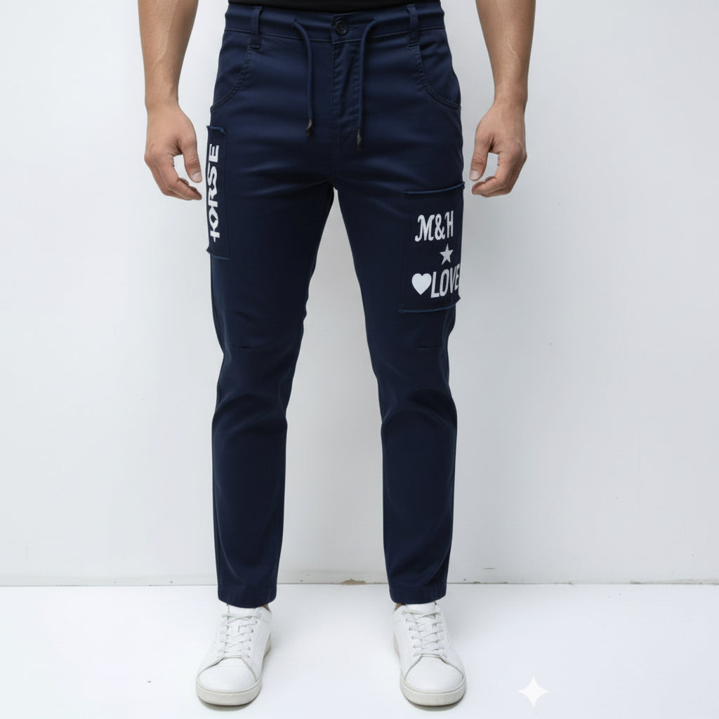 Men's Urban style Slim-Fit Patches Pants With Adjustable Drawstring Beige Cargo Jogger Pants 17-24 Years - Casual Trousers with Pockets | MH