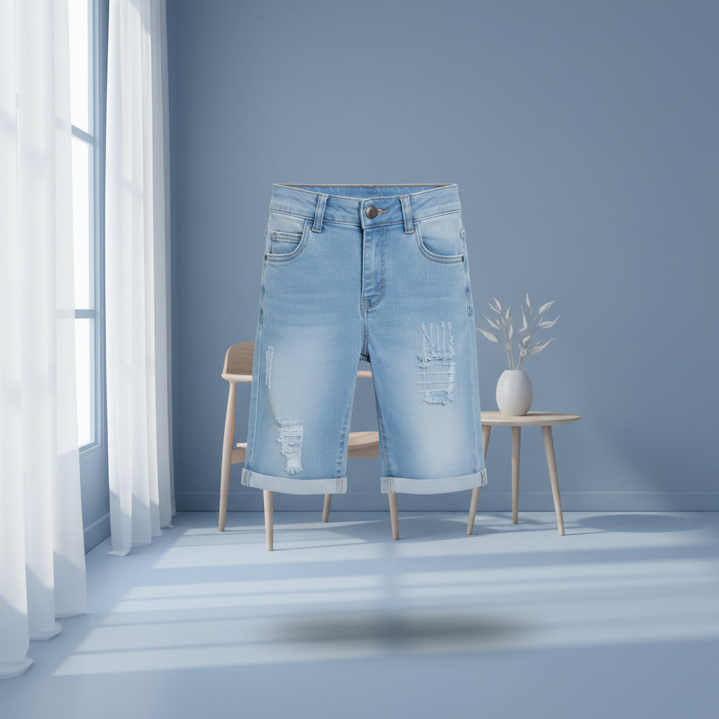 Kids' Distressed Denim Shorts – Stretch Cotton Jean Shorts with Rolled Hem (Ages 1-12)
Product Descr| MH
