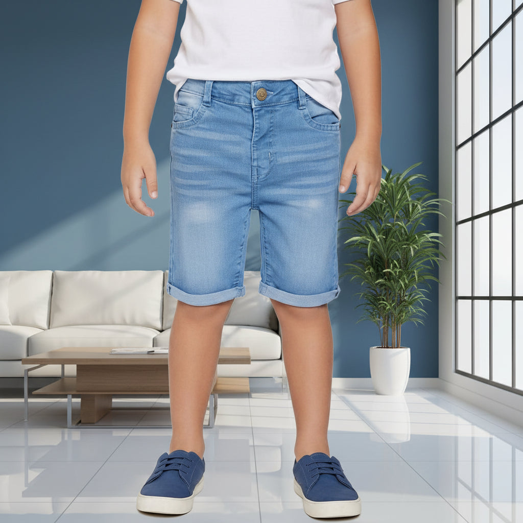 Boys Light Blue Denim Shorts | Roll-Up Hem Jean Shorts | Casual Summer Bottoms | Ages 1–12 Years | MH