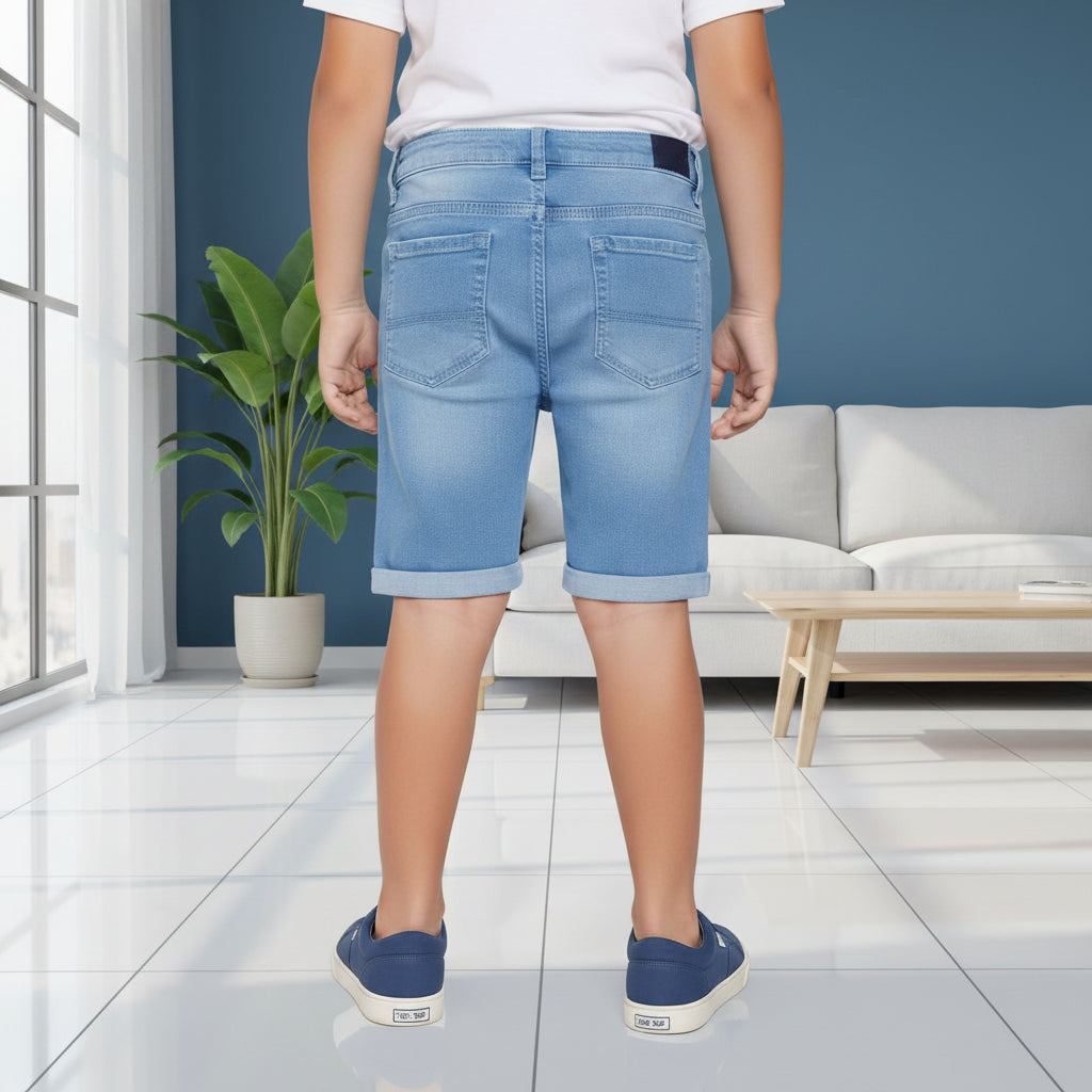 Boys Light Blue Denim Shorts | Roll-Up Hem Jean Shorts | Casual Summer Bottoms | Ages 1–12 Years | MH