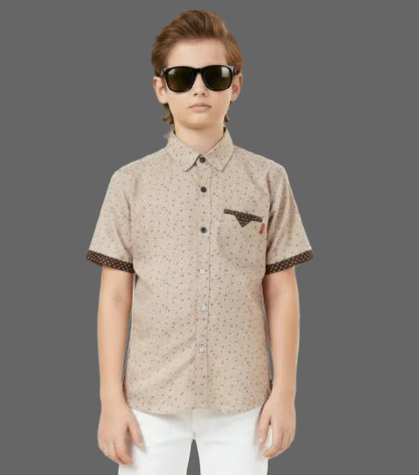 Kid Boys Contrast Trim Printed Short-Sleeve Shirt | MH Size (2-12Years)