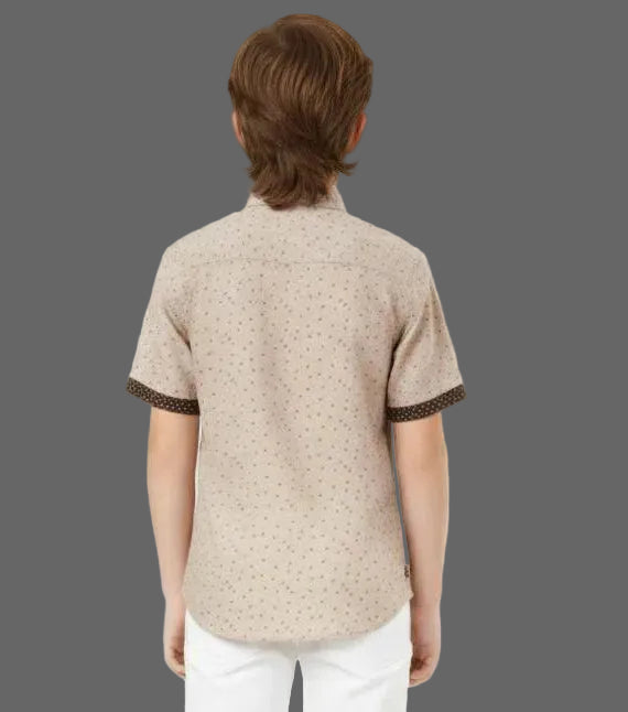 Kid Boys Contrast Trim Printed Short-Sleeve Shirt | MH Size (2-12Years)