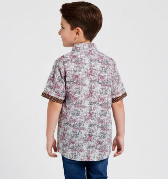 Kid Boy's Floral Printed Contrast Trim Short-Sleeve Shirt | MH Size (2-12Years)