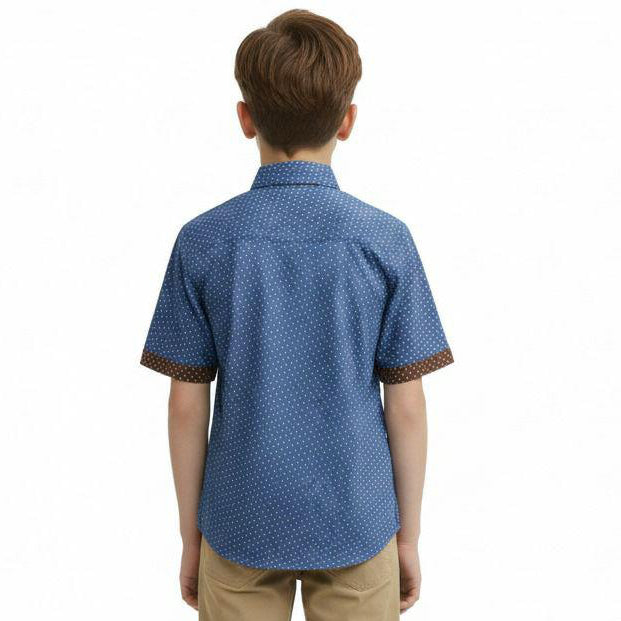Kid Boy's Dot Printed Contrast Trim Short-Sleeve Shirt | MH Size (2-12Years)