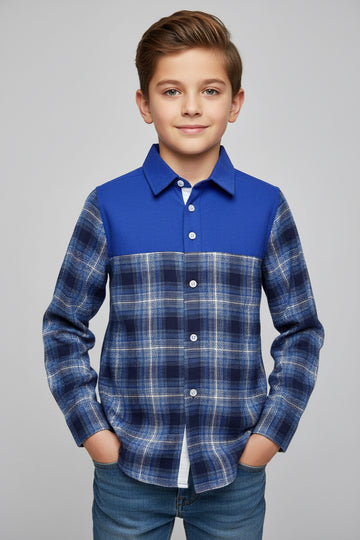 Boys' Premium Plaid Button-Down Shirt – Western Yoke Cotton Long Sleeve (Ages 3-14)