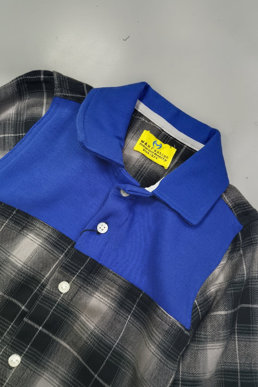 Boys' Blue Panel Plaid Flannel Shirt – Long Sleeve Cotton Button-Down (Ages 3-14) | MH