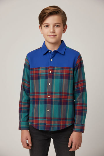 Boys' Checkmate Plaid Button-Down Shirt – Premium Cotton Western Style (Ages 3-14)