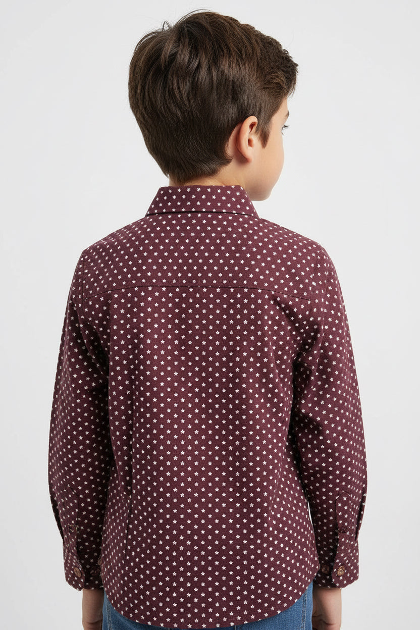 Boys' Premium Micro-Print Button-Down Shirt – Smart Casual Cotton Long Sleeve (Ages 3-14)