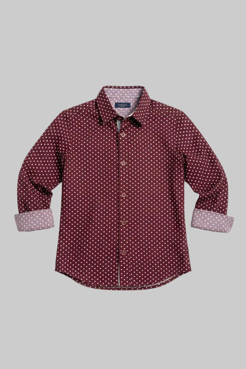 Boys' Premium Micro-Print Button-Down Shirt – Smart Casual Cotton Long Sleeve (Ages 3-14)