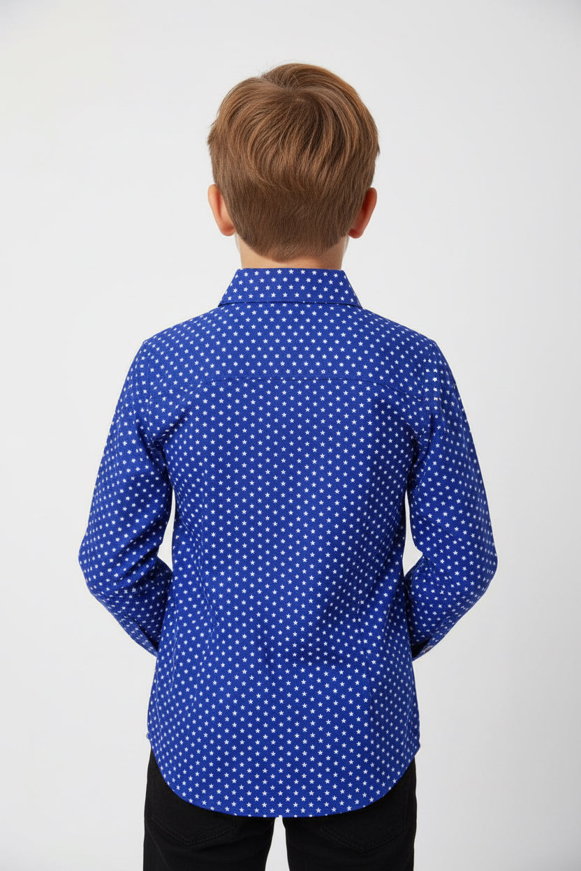 Boys Blue Star Print Cotton Button-Up Shirt | Kids Casual Wear (1–12 Years)