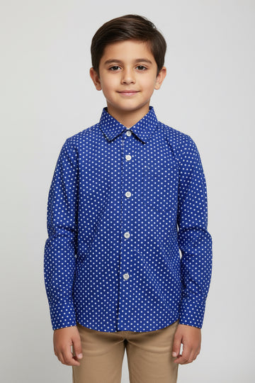Boys Blue Star Print Cotton Button-Up Shirt | Kids Casual Wear (1–12 Years)