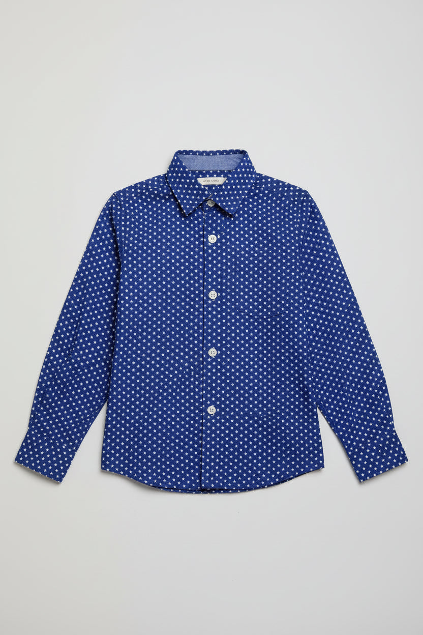 Boys Blue Star Print Cotton Button-Up Shirt | Kids Casual Wear (1–12 Years)