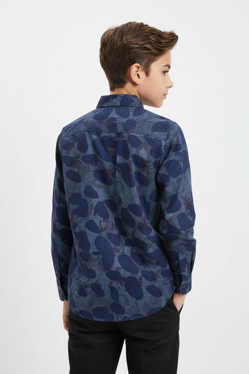 Boys Navy Blue Floral Abstract Print Long Sleeve Shirt | Smart Casual | Ages 3–14 Years