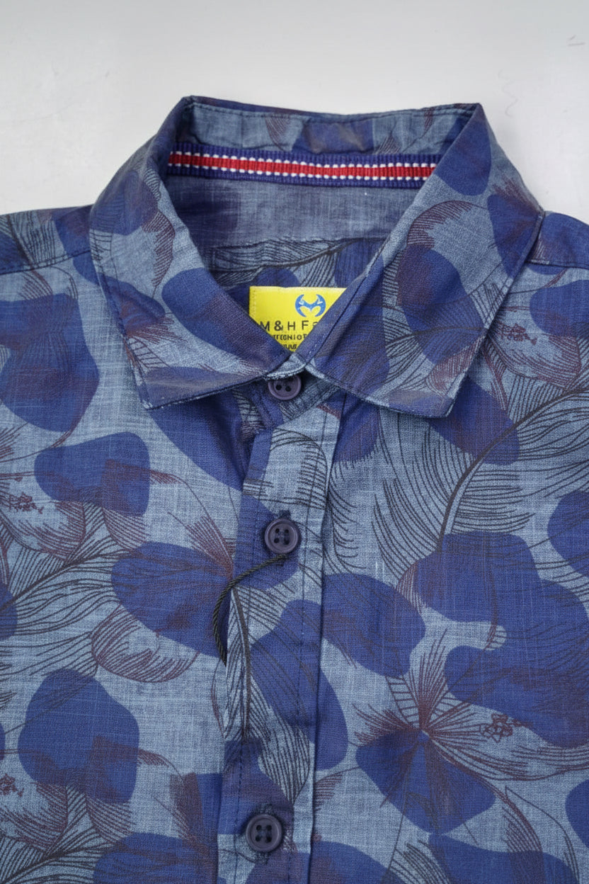 Boys Navy Blue Floral Abstract Print Long Sleeve Shirt | Smart Casual | Ages 3–14 Years