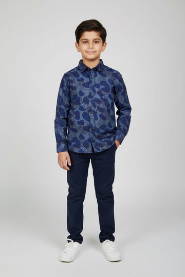 Boys Navy Blue Floral Abstract Print Long Sleeve Shirt | Smart Casual | Ages 3–14 Years