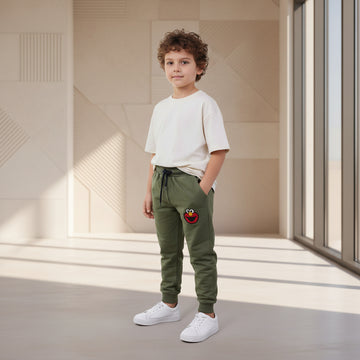 Kids Elmo Sesame Street Jogger Trousers | Olive Fleece Sweatpants for Boys & Girls | Ages 2–12 Years | MH