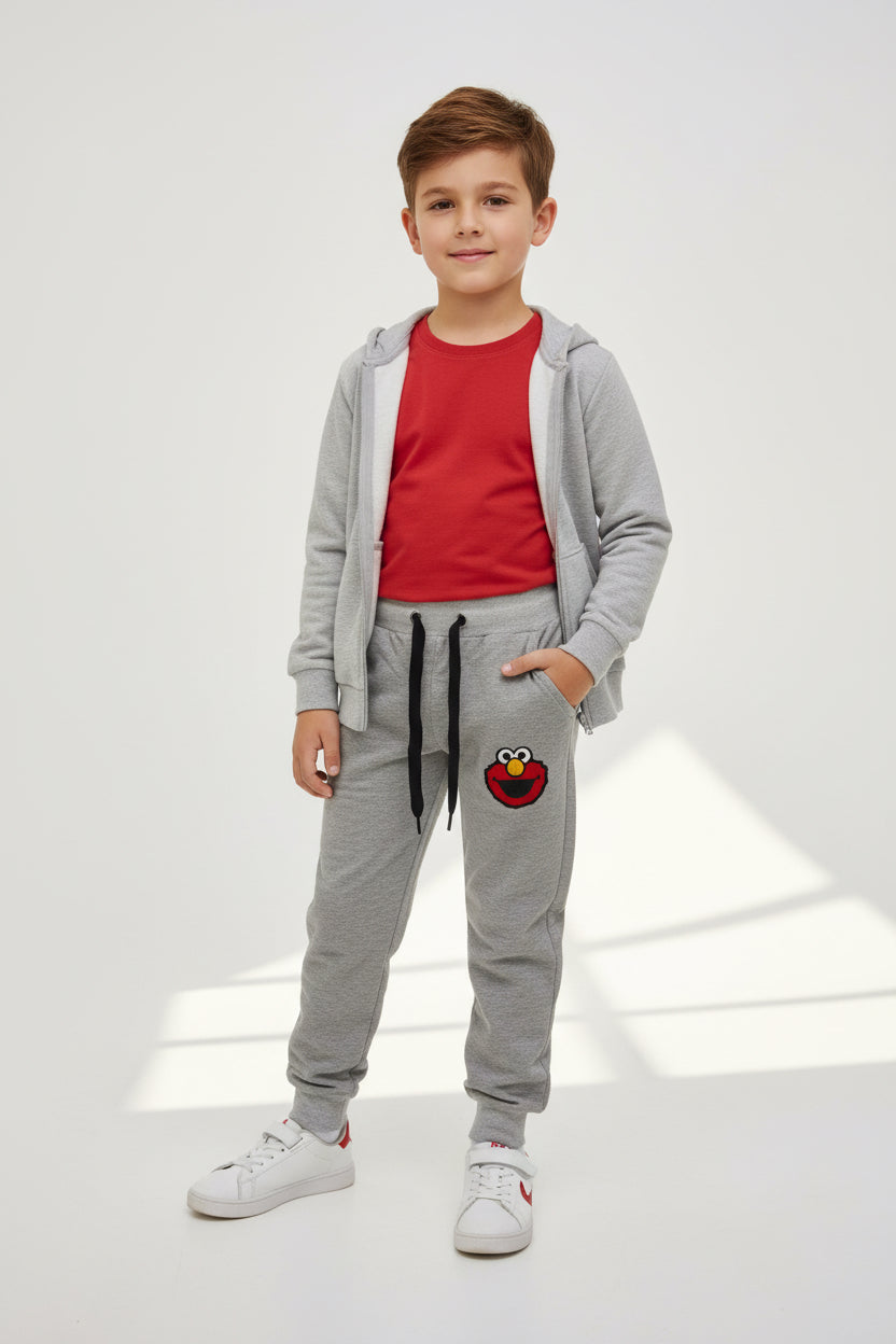 Kids Elmo Sesame Street Jogger Trousers | Grey Fleece Sweatpants for Boys & Girls | Ages 2–12 Years | MH