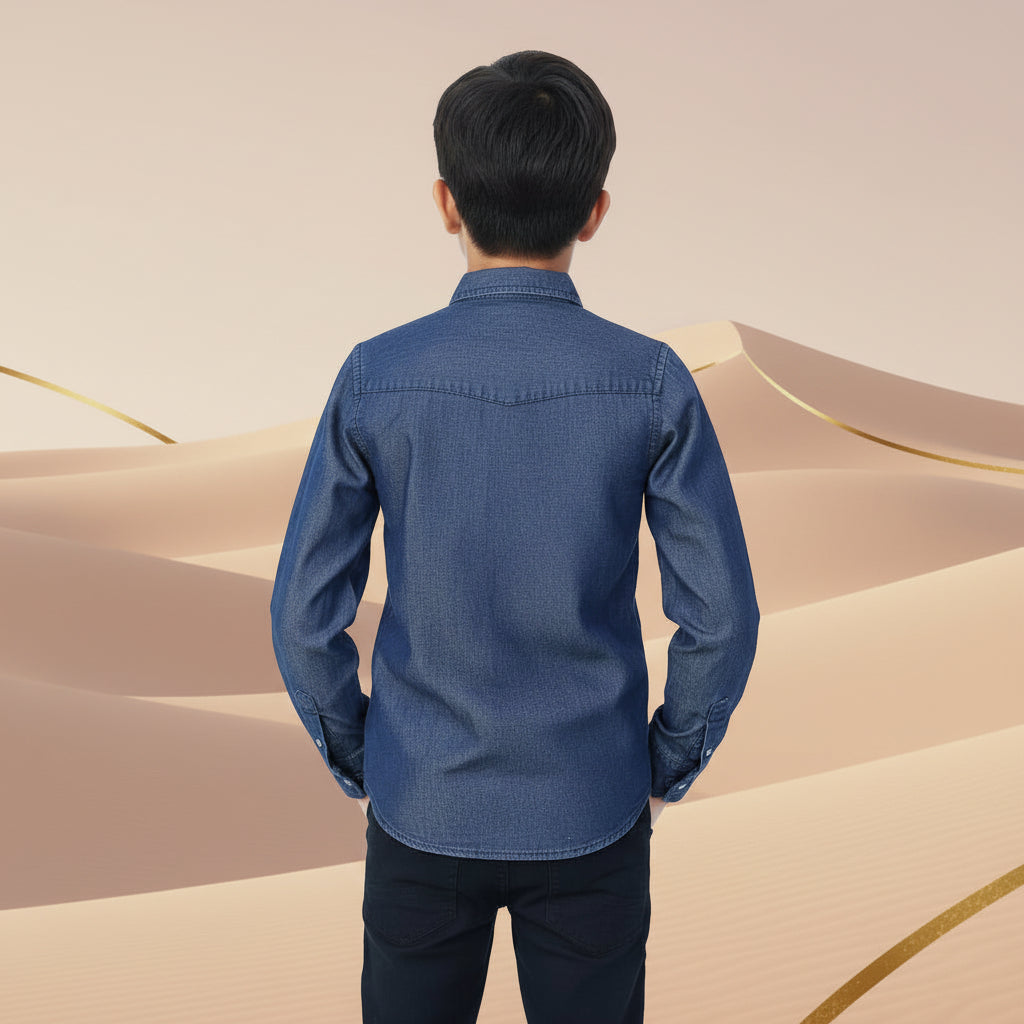 Boys Classic Denim Button-Down Shirt Full Sleeve | Sizes 2-12 Years | MH