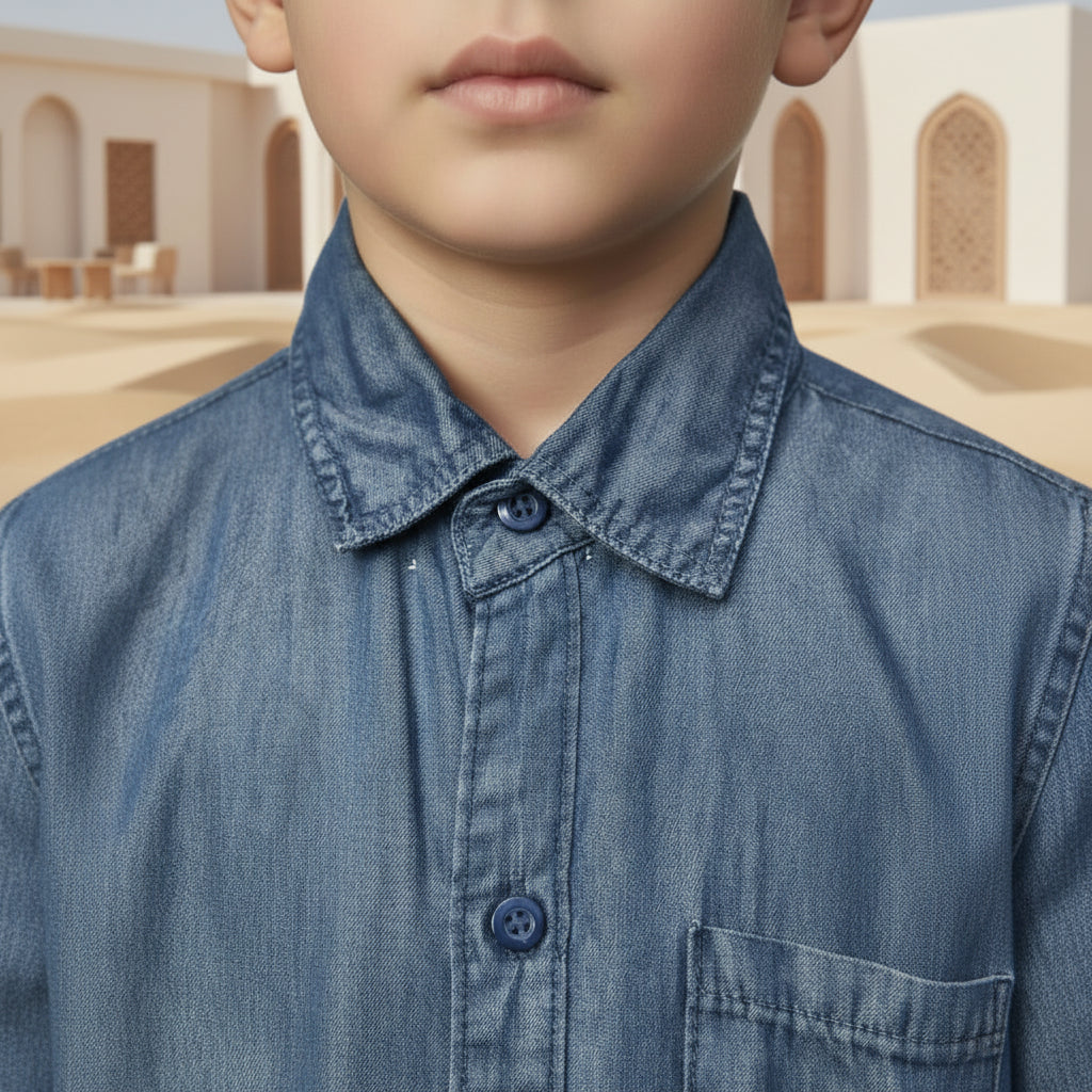 Boys Classic Denim Button-Down Shirt Full Sleeve | Sizes 2-12 Years | MH