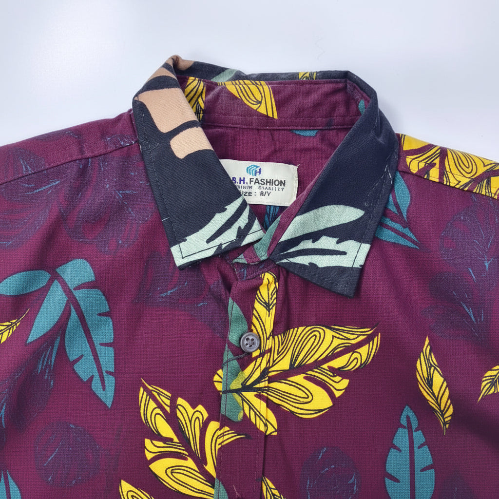 Boys Tropical Leaf Print Casual Long Sleeve Shirt | Burgundy | Ages 1–12 Years | MH