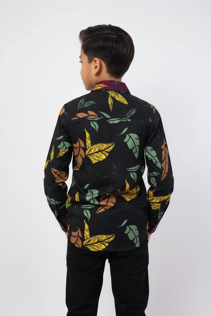 Boys Tropical Leaf Print Casual Long Sleeve Shirt | Ages 1–12 Years | MH