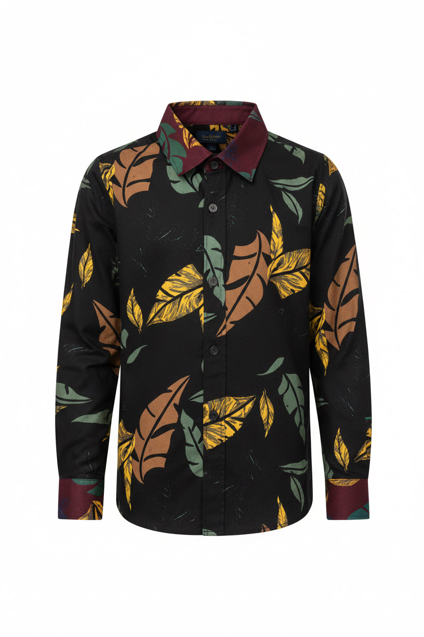 Boys Tropical Leaf Print Casual Long Sleeve Shirt | Ages 1–12 Years | MH
