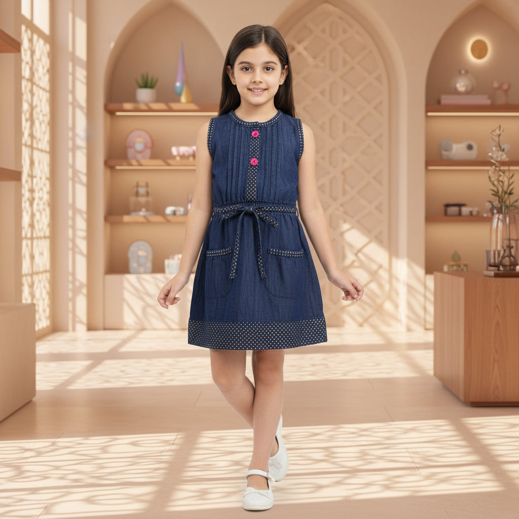 Girls Indigo Blue Printed Cotton Dress (2–12 Years) | Soft Casual Party Wear | MH