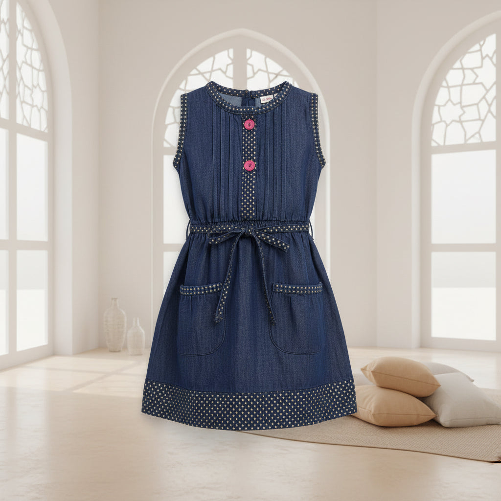 Girls Indigo Blue Printed Cotton Dress (2–12 Years) | Soft Casual Party Wear | MH