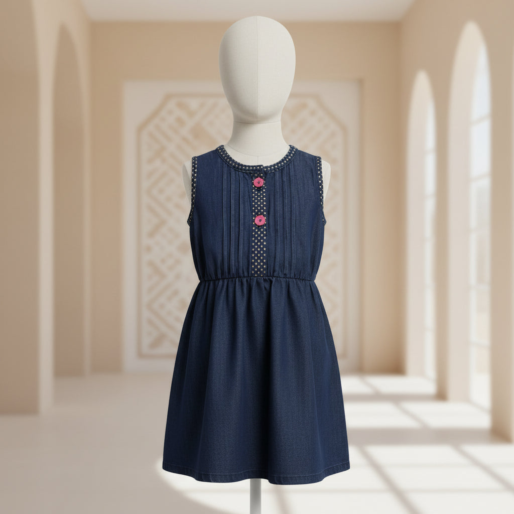 Girls Indigo Blue Printed Cotton Dress (2–12 Years) | Soft Casual Party Wear | MH