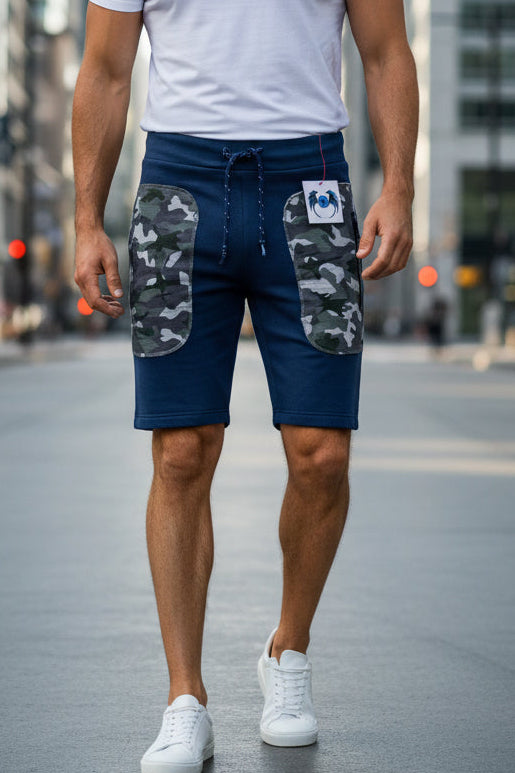 Men’s Trendy Knee Patch Cargo Blue/Navy Castors Flex Lifestyle Shorts | Sizes S-XL | MH