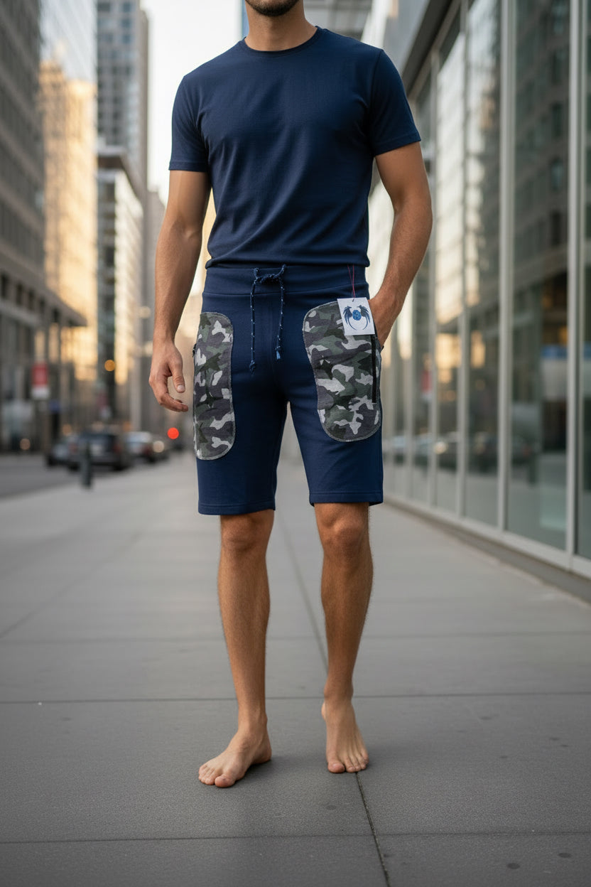 Men’s Trendy Knee Patch Cargo Blue/Navy Castors Flex Lifestyle Shorts | Sizes S-XL | MH