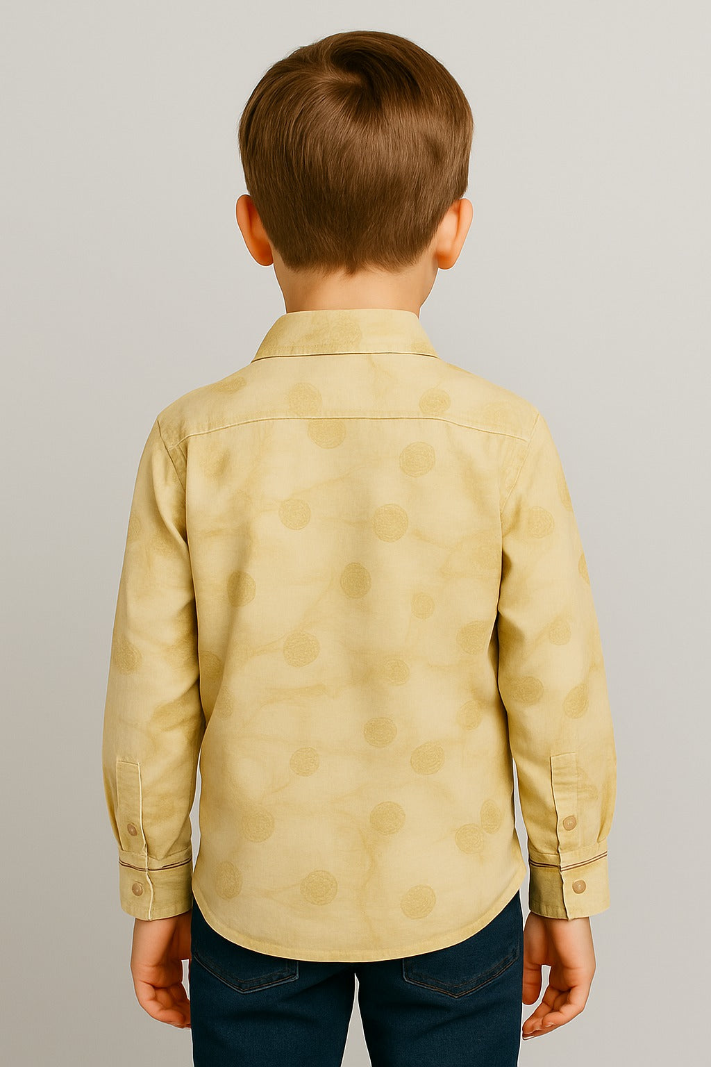 Boys' Light Beige Printed Cotton Shirt /MH