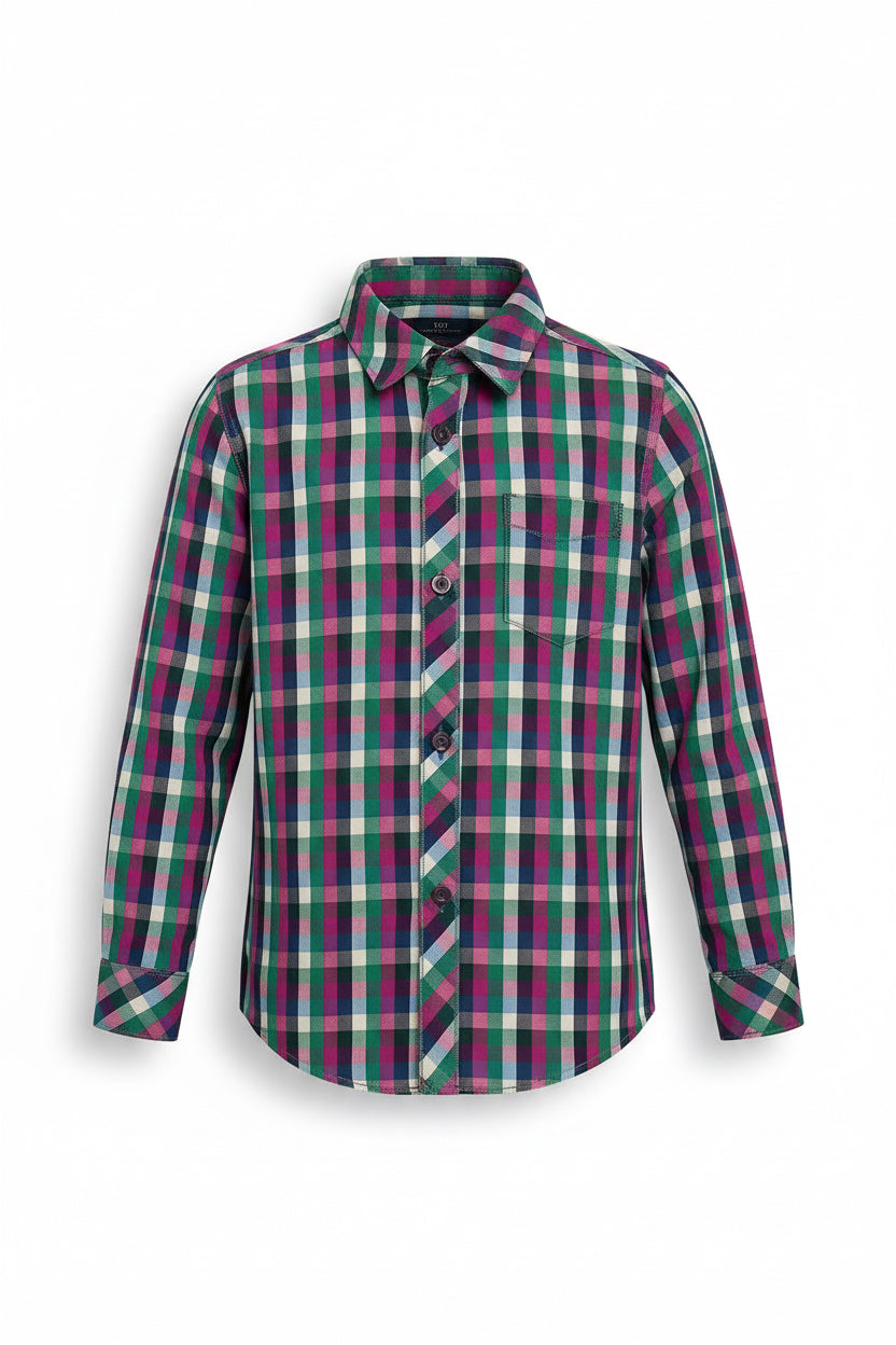 Boys' Blue Colorblock Plaid Flannel Shirt – Long Sleeve Cotton Button-Down (Ages 2-12) MH