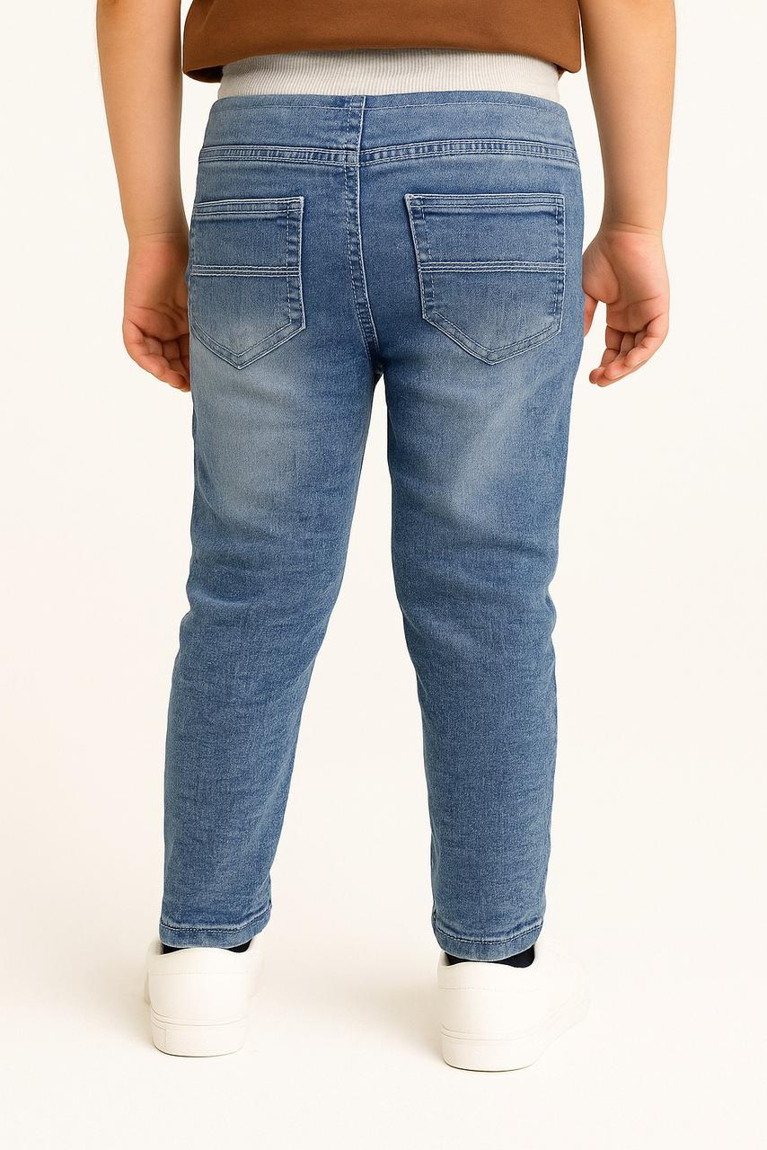 Kid's Denim Joggers with Contrast Waistband and Side Stripe Detail I MH