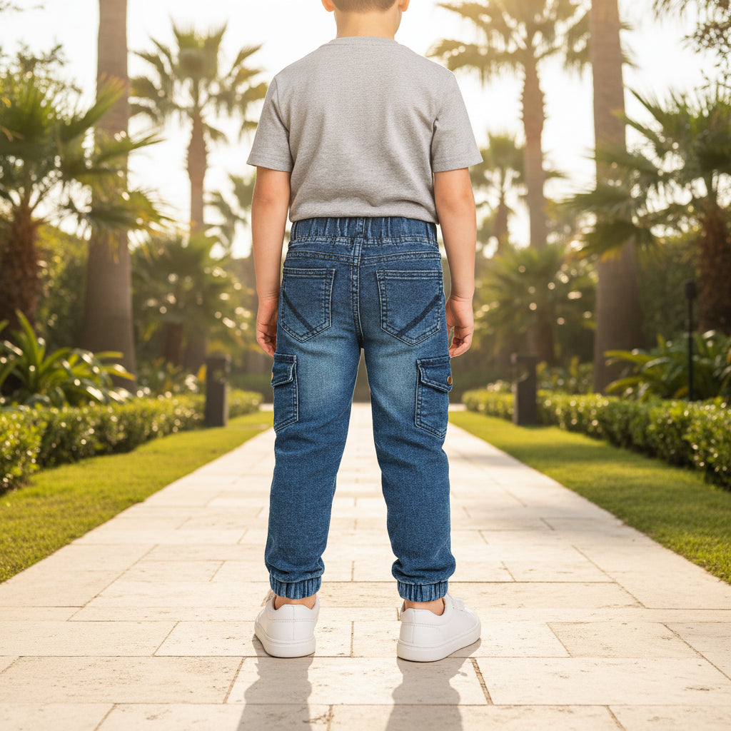 Boys' SEBREME Graphic Denim Cargo Joggers – Active Stretch Utility Jeans (1–12 Years)I MH