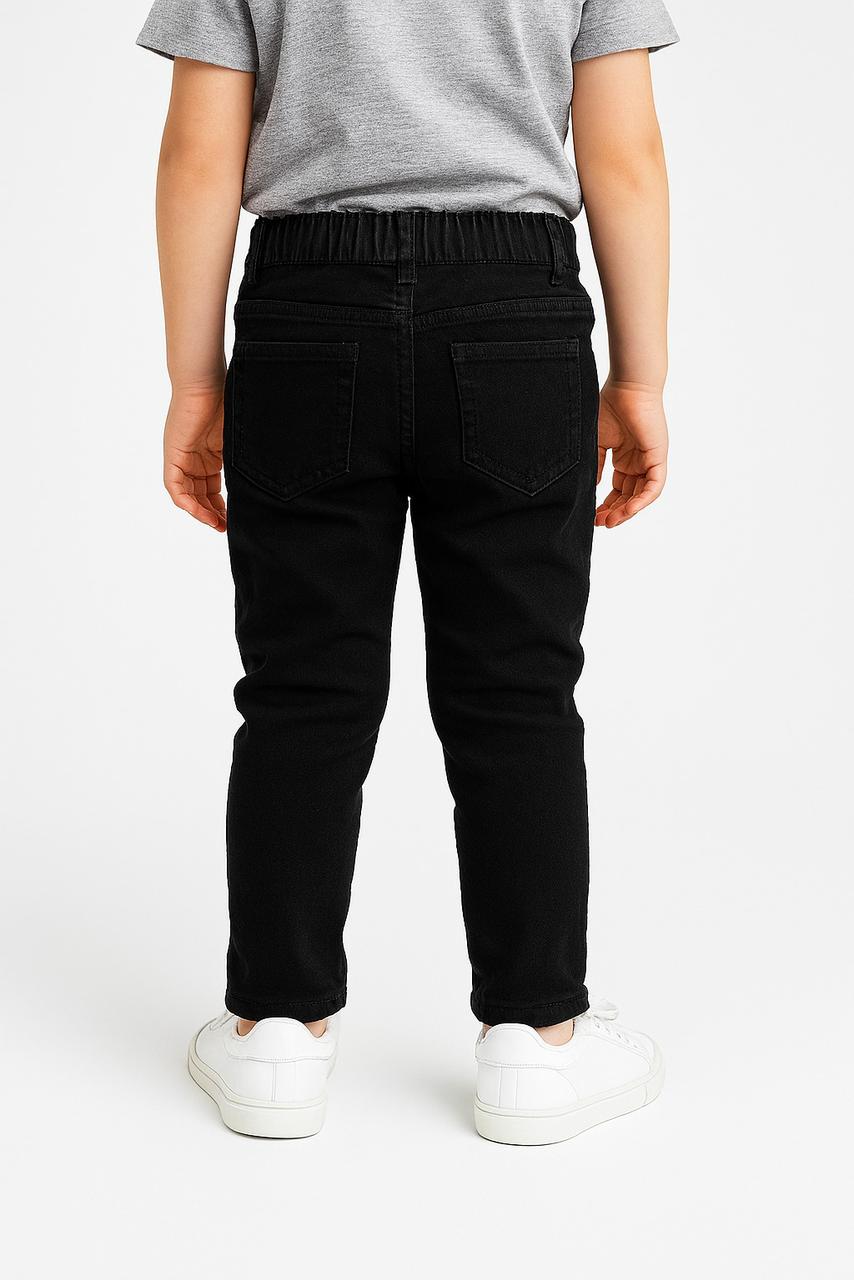 "Boys’ Blue Denim Joggers with Colorful Geometric Patchwork Design/MH