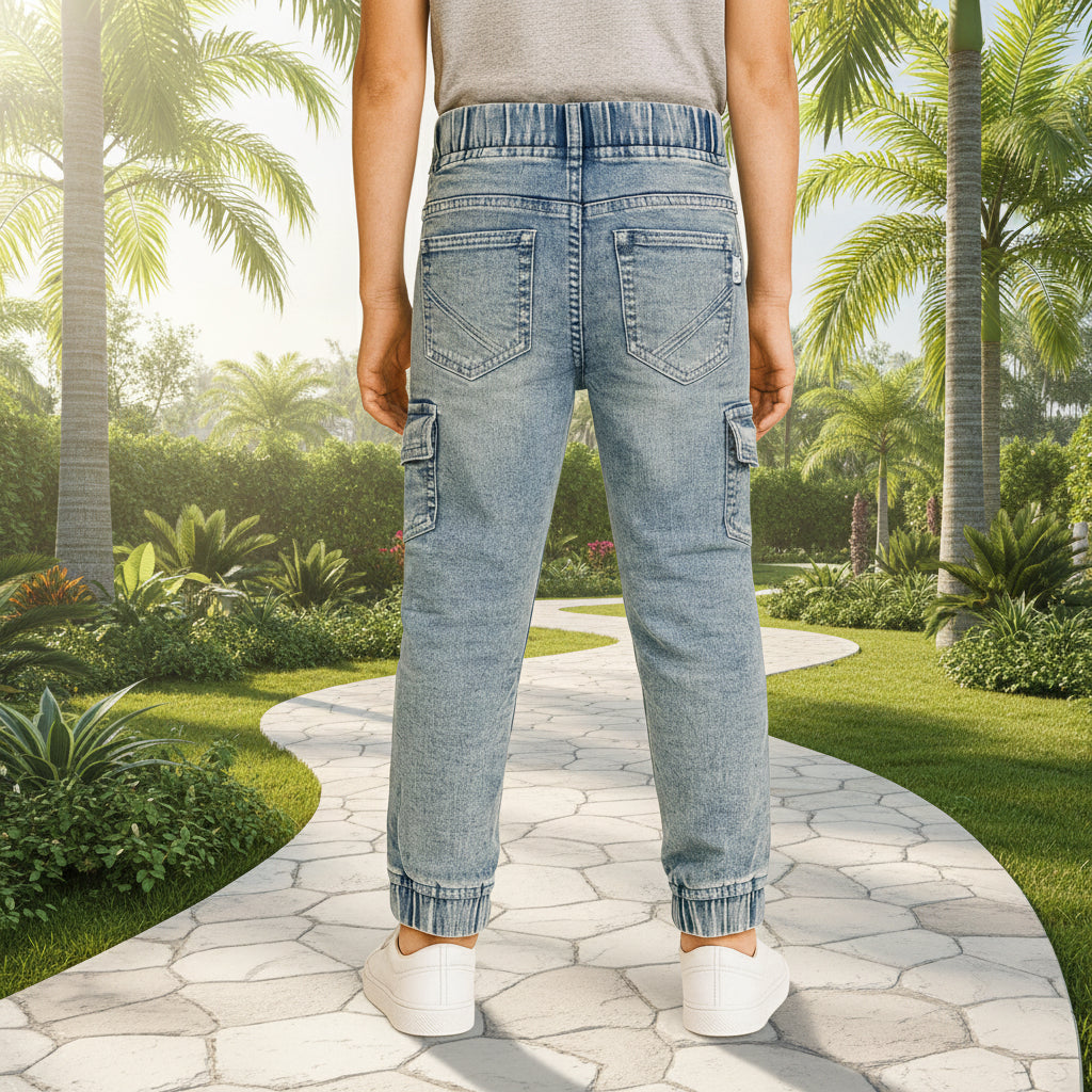 Boys' SEBREME Graphic Denim Cargo Joggers – Active Stretch Utility Jeans (1–12 Years)I MH