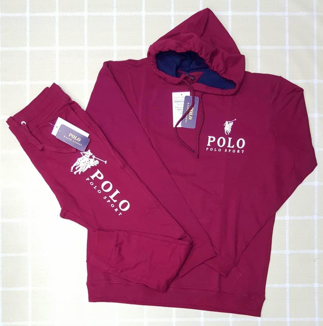 “Men’s Polo Tracksuit – Hoodie & Joggers Set in Maroon”/MH