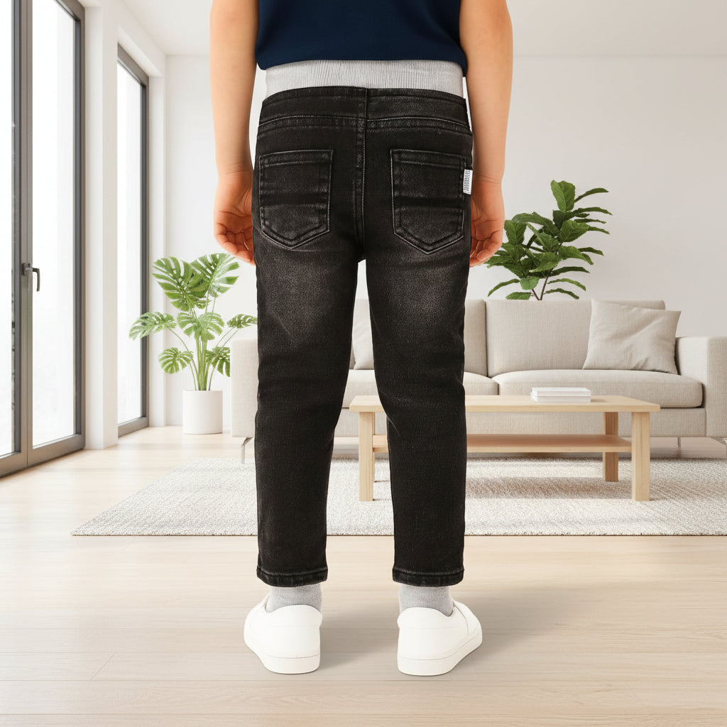 Kid's Denim Joggers with Contrast Waistband and Side Stripe Detail. Sizes (1-12Years) | MH
