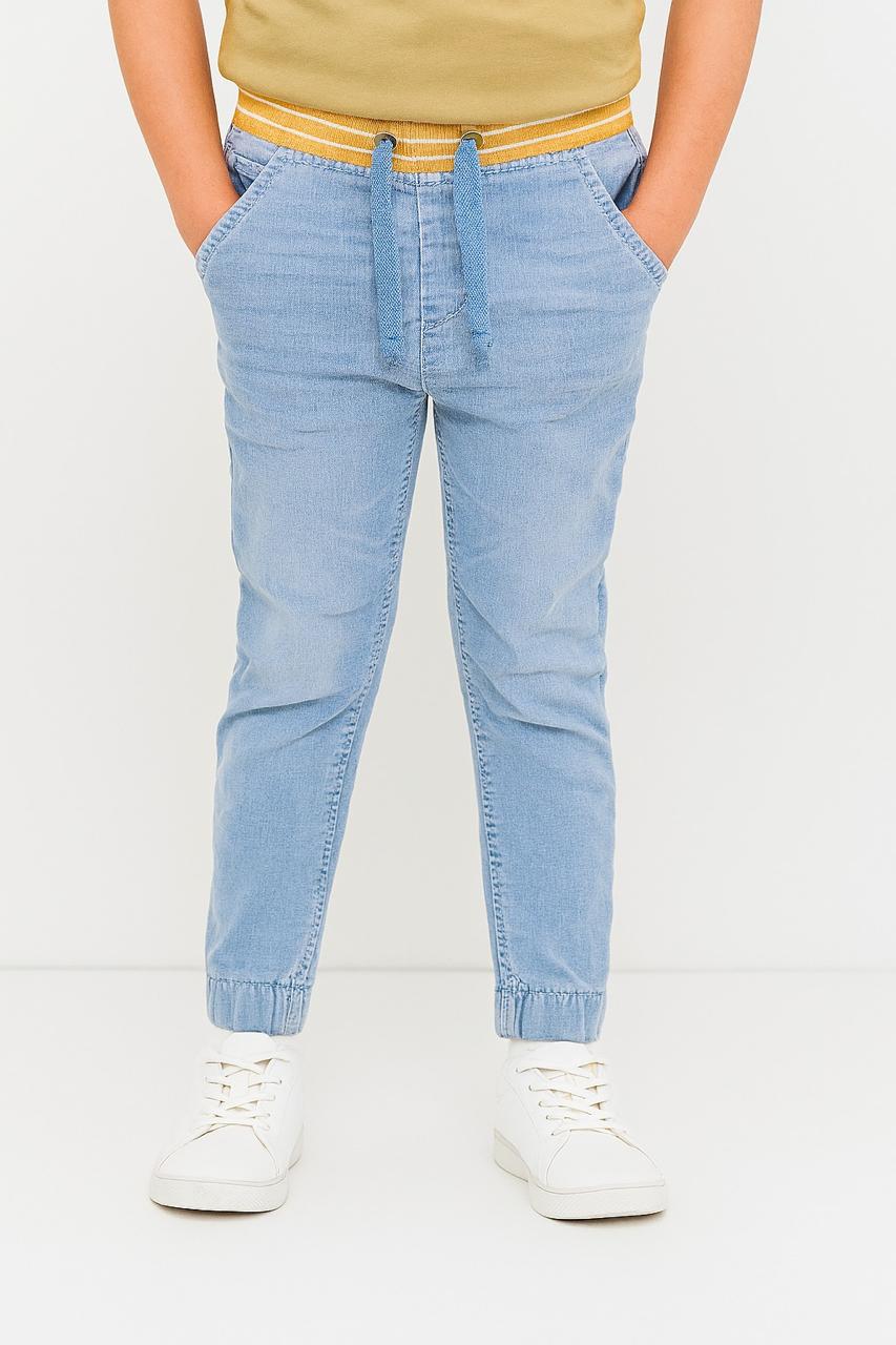 "Boys’ Black Denim Jogger Pants with Yellow-Striped Ribbed Waistband" /MH