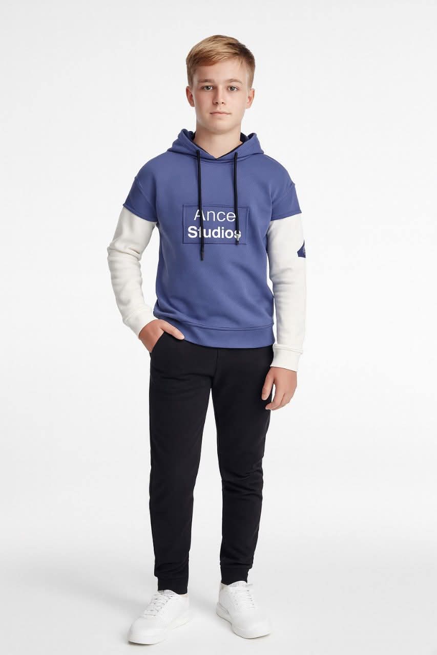 Blue & White Layered Sleeve Acne Studios Hoodie (9-16 Yrs)/ MH