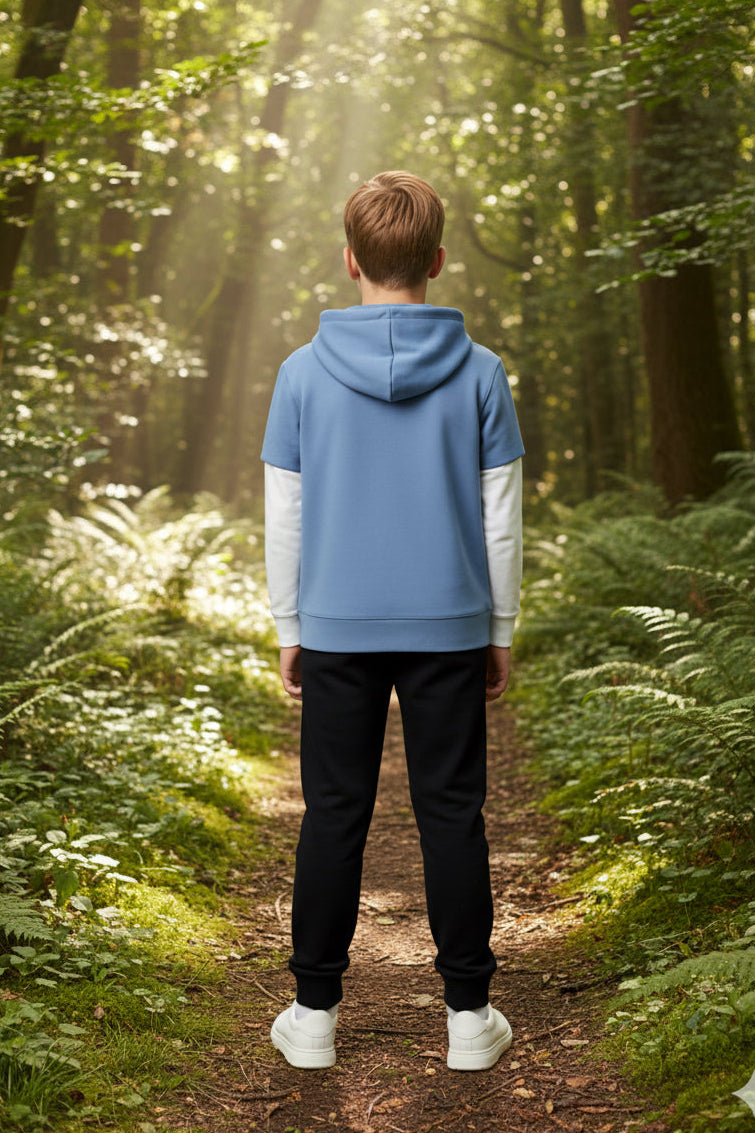 Kid Boys Layered Design Hoodie & jogger Tracksuit Set | MH