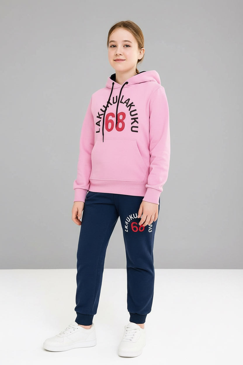 Kid Girls 68' Embroidered Youth Hoodie & Jogger Tracksuit Set | Sizes 9-16Years  MH