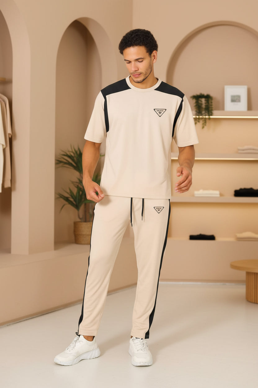 Men’s Oversized Multi-Color Casual Tracksuit Set Contrast Tee + Joggers | Sizes M-XXL | MH